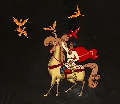 [Анимация]. Неизвестный художник. Всадник и птицы. Фаза движения. Целлулоид, тушь, заливочная 