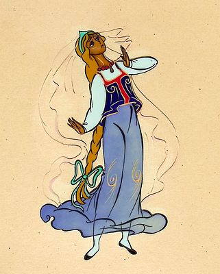 [Анимация]. Неизвестный художник. Девушка с косой. Фаза движения. Целлулоид, тушь, заливочная 