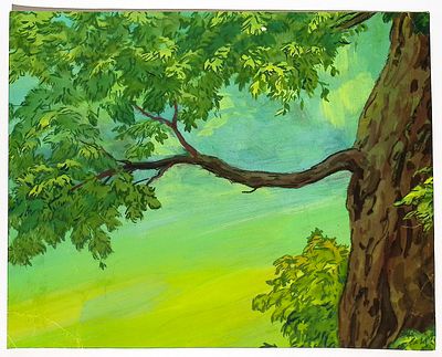 [Анимация]. Неизвестный художник. Дерево. Фон. Бумага, гуашь. Лист 26х32 см. Повреждения.