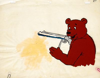 [Анимация]. Неизвестный художник. Медведь с ружьем. Фаза движения. Целлулоид, тушь, заливочная 