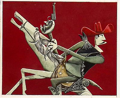 [Анимация]. Урманче И., Серебряков Н. Ковбой. Эскиз кадра для мультфильма "Я жду птенца", 1966 