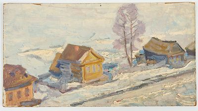 Аврутис Х.А. Сиреневое дерево морозным утром. 1960-е. Картон, масло, 26,8х49,3 см. Аврутис Хаим 