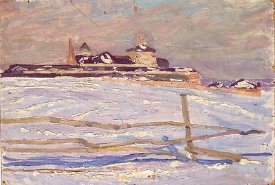 Аврутис Х.А. Данилов монастырь зимой. 1960-е гг. Картон, масло, 35х49,5 см. Повреждения 