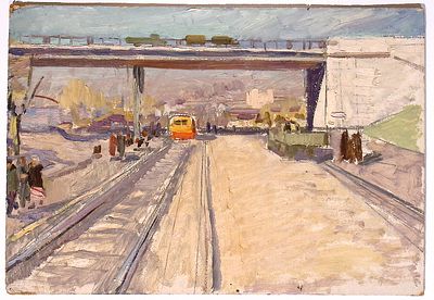 Аврутис Х.А. Мост. 1950-е гг. Картон, масло, 35х49,7 см. Аврутис Хаим Абрамович (1928-2007) - 