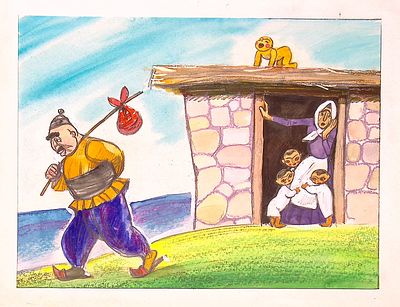 Аврутис Х.А. Муж ушел на аукцион "Центральный". 1980-е гг. Бумага, акварель, мелки. Лист в 