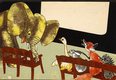 Аврутис Х.А. Стул слону был мал. Оригинал иллюстрации к кадру из диафильма Н. Воронель "СКАЗКА 