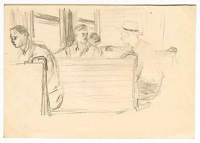 Аксельрод М.М. В вагоне электрички. 1950-60-е гг. Бумага, карандаш. Лист 14,5х20,3 см. Аксельрод 