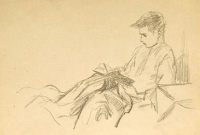 Аксельрод М.М. За чтением. 1940-50-е гг. Бумага, карандаш. Лист 20х28,5 см. Аксельрод Меер 