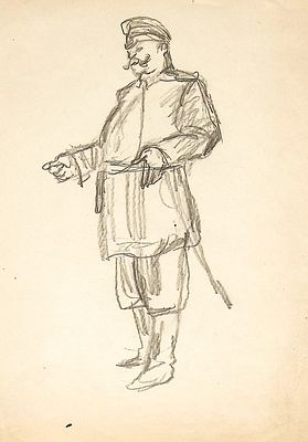 Аксельрод М.М. Полицейский. 1940-50-е гг. Бумага, карандаш. Лист 28,5х20 см. Незначительные 