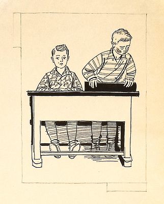 Алимов Б.А. В классе. Оригинал иллюстрации к книге В. Вынту "Кто такой Ницэ Пеницэ", Детгиз 