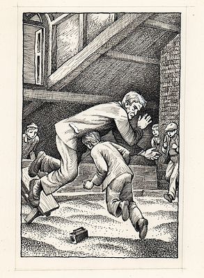 Алимов Г.В. Драка. Оригинал иллюстрации к книге М. Сухачева "Дети блокады". М., Дет.лит., 1989. 