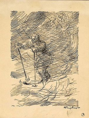 Алякринский П.А. В пургу. Оригинал иллюстрации к книге Н. Шпанова "Тайна профессора Бураго" 