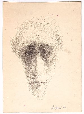 Афонин В.В. Серый. Из цикла "Лики". 1966. Бумага, шариковая ручка. Лист 30,5х21,5 см. Внизу 