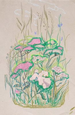 Бассинова И.Н. Цветы. Конец 1960-х гг.. Бумага, мелки. 25,5х16,5 см. Бассинова Ирина Николаевна 