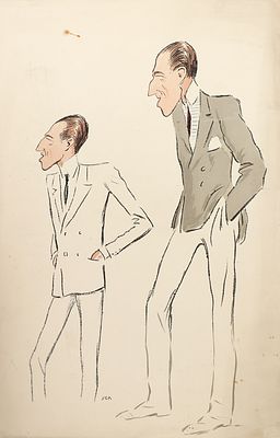 SEM. Два джентльмена. 1920-е. Франция. Бумага, цветная литография, 50х33,3 см. В правой нижней 