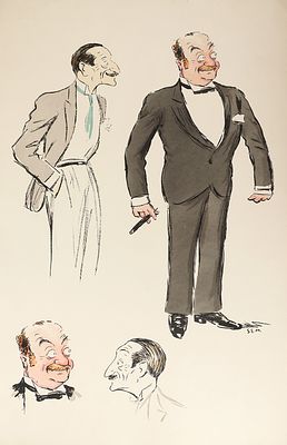 SEM. Усатые джентльмены. 1920-е. Франция. Бумага, цветная литография, 50х33,3 см. В правой 