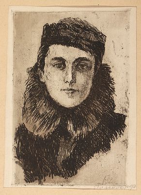 Аллендорф М.А. Женский портрет.1940-1950-е. Бумага, акватинта, 15х10 см - оттиск, 19,6х14,5 см 