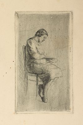 Ванеев П.И. Портрет жены. 1960-е. Бумага, офорт, 14,5х8,3 см - оттиск, 32х21,7 см - лист. 