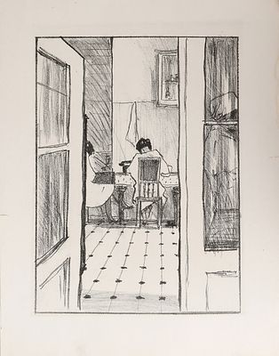 Гончаров А.Д. В кухне. 1960-е. Бумага, автолитография, 50,3х39 см. Замятости полей, надрывы 