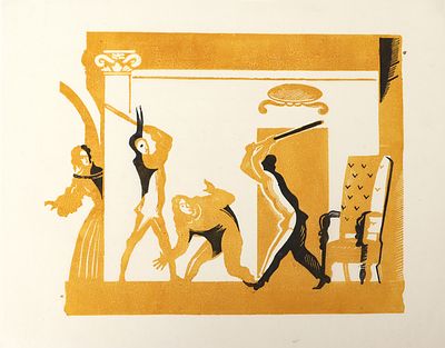Гончаров А.Д. Фронтиспис к избранным произведениям Мольера. 1933. Бумага, цветная ксилография 