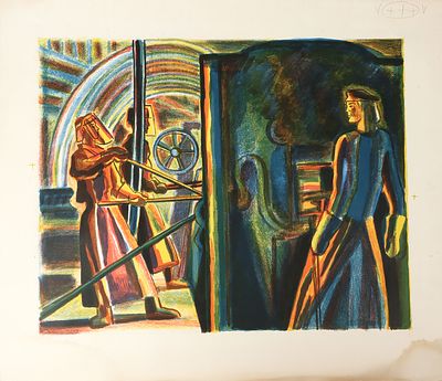Дувидов В.А. В цеху. 1970-1980-е. Бумага, цветная автолитография, 36х45 см - оттиск, 47х55 см - 