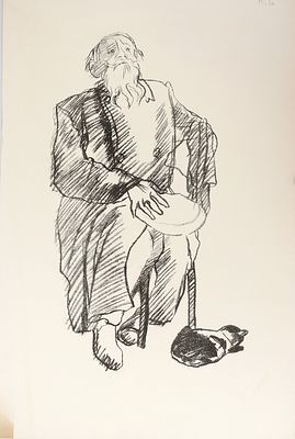 Дувидов В.А. Портрет Б.В. Шергина с кошкой. 1970-е. Бумага, автолитография, 47х31 см. Дувидов 