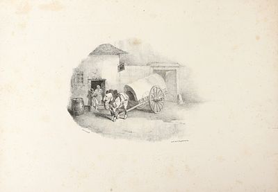 Жерико Т.- художник . Энгельман Г. - литограф. Тяжеловоз с повозкой. 1822. Франция. Бумага 