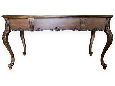 French Provincial Style Carved Dark-Stained Wood Desk or Console Table. 61 x 32 x 26 This piece 