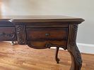 French Provincial Style Carved Dark-Stained Wood Desk or Console Table. 61 x 32 x 26 This piece Image - 7