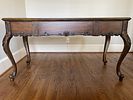 French Provincial Style Carved Dark-Stained Wood Desk or Console Table. 61 x 32 x 26 This piece Image - 9