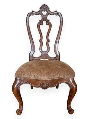 A Single Carved Queen Anne Style Side Chair. 23 x 46 x 19 A single upholstered side chair 