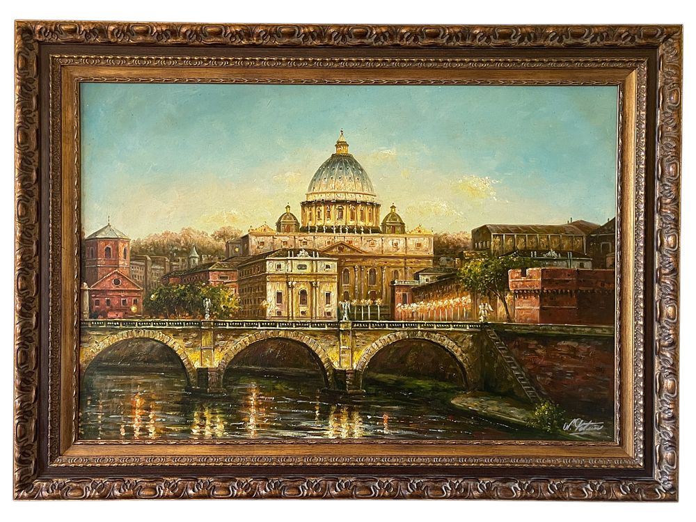 Signed W. P. Fattori (or similar), A View of St. Peter's Basilica and Ponte Sant'Angelo, Rome. 43 