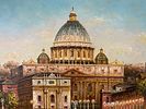 Signed W. P. Fattori (or similar), A View of St. Peter's Basilica and Ponte Sant'Angelo, Rome. 43 Image - 2