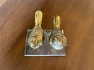 A Pair of Stylized Gilt Metal Birds on a Cast Iron Base. 5 x 3.5 A decorative figural sculpture Image - 1