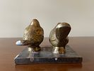 A Pair of Stylized Gilt Metal Birds on a Cast Iron Base. 5 x 3.5 A decorative figural sculpture Image - 5