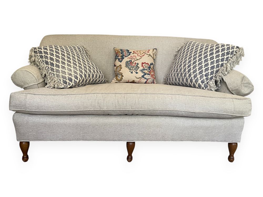 A George Smith Roll Arm Loveseat, 68 x 37 x 31. A George Smith Roll Arm Loveseat, upholstered in 