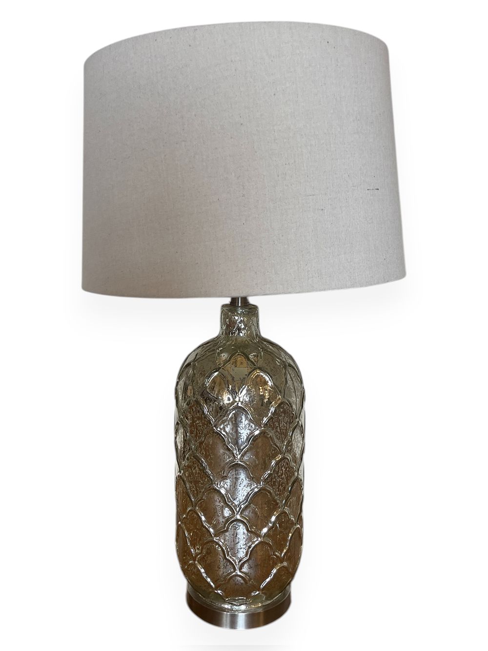 Contemporary Mercury Glass-Style Table Lamp with Scalloped Pattern. 14 x 28 
A contemporary 