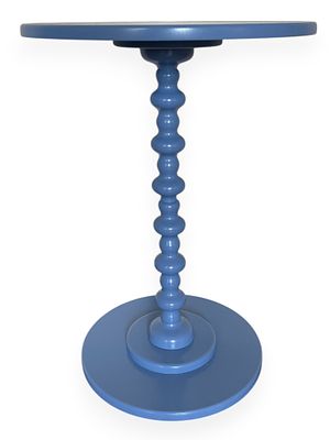 A Contemporary Blue Painted Wood Spindle Side Table. 18 x 24 x 18 A contemporary circular accent 