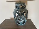 A Teal-Glazed Ceramic Openwork Lattice Table Lamp. 13 x 22 
A table lamp featuring a vase-shaped Image - 5