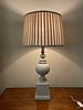 Distressed Grey Baluster Table Lamp with Striped Fabric Shade. 15 x 33 
A decorative table lamp Image - 3