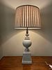 Distressed Grey Baluster Table Lamp with Striped Fabric Shade. 15 x 33 
A decorative table lamp Image - 4