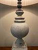 Distressed Grey Baluster Table Lamp with Striped Fabric Shade. 15 x 33 
A decorative table lamp Image - 5