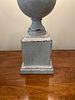Distressed Grey Baluster Table Lamp with Striped Fabric Shade. 15 x 33 
A decorative table lamp Image - 6