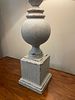 Distressed Grey Baluster Table Lamp with Striped Fabric Shade. 15 x 33 
A decorative table lamp Image - 8