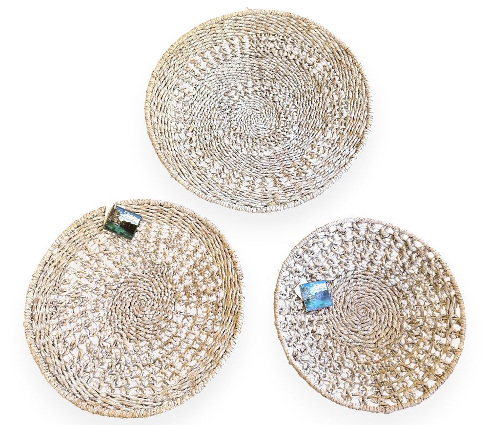 Three Contemporary Hand-Woven Natural Fiber Wall Decor Plaques, Philippines. A set of three 