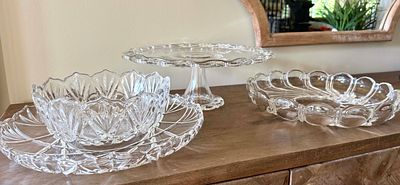 A Group of Three Pressed Glass Servingware Items, including Fostoria 'American Clear' Cake 