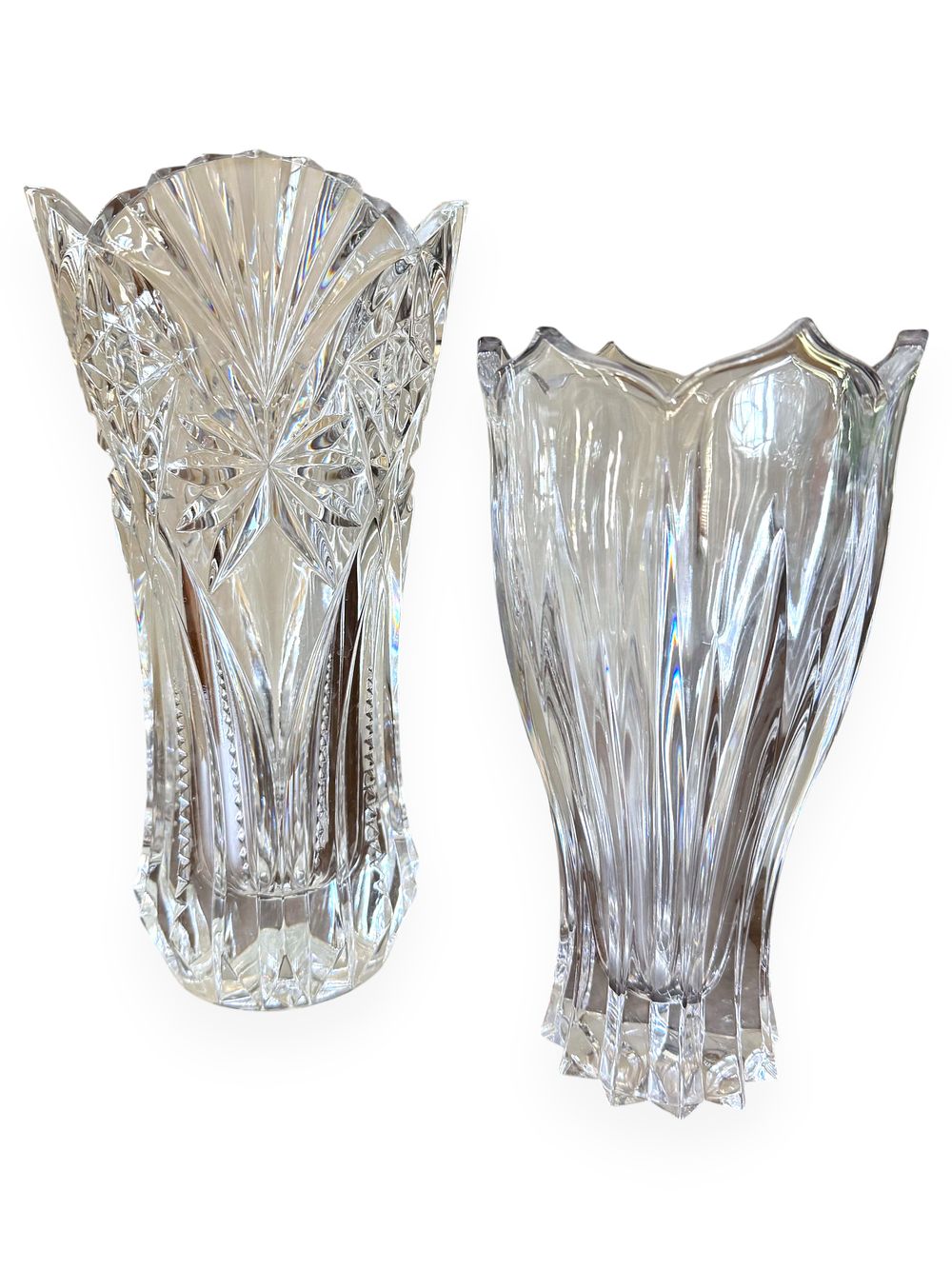 A Pair of Gorham Lead Crystal Vases, including a Lotus Pattern Vase. A pair of Gorham lead 