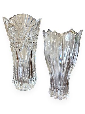 A Pair of Gorham Lead Crystal Vases, including a Lotus Pattern Vase. A pair of Gorham lead 