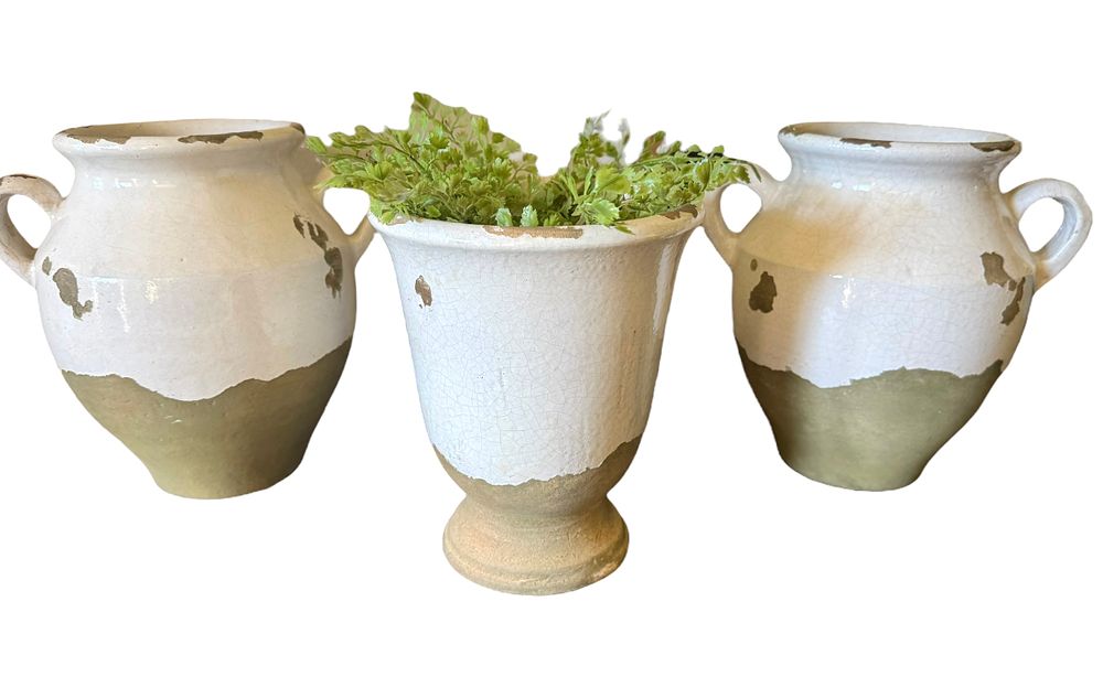 Three Pottery Barn Tuscan Handcrafted Earthenware Vases. A group of three Pottery Barn Tuscan 