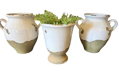 Three Pottery Barn Tuscan Handcrafted Earthenware Vases. A group of three Pottery Barn Tuscan 
